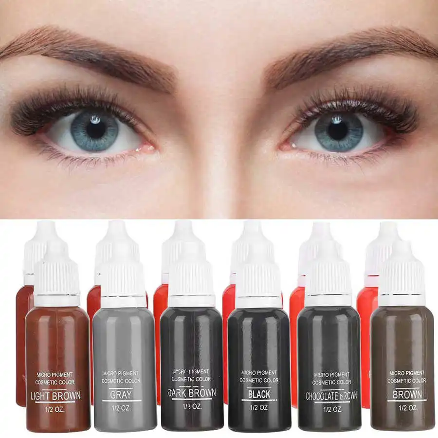 6pcs Eyebrow/Lip Tattoo Pigment Set Microblading Semi-Permanent Plant Extract Beauty Makeup Tattoo Ink Kit Pigment Cosmetic 15ml