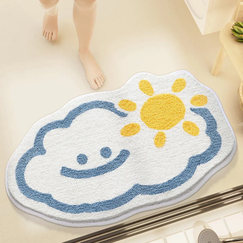 Ins Style Rainbow Bathroom Floor Mat Shower Room Absorbent Foot Mat Bathroom Door Mat Semi-circle Non-slip Bath Carpet