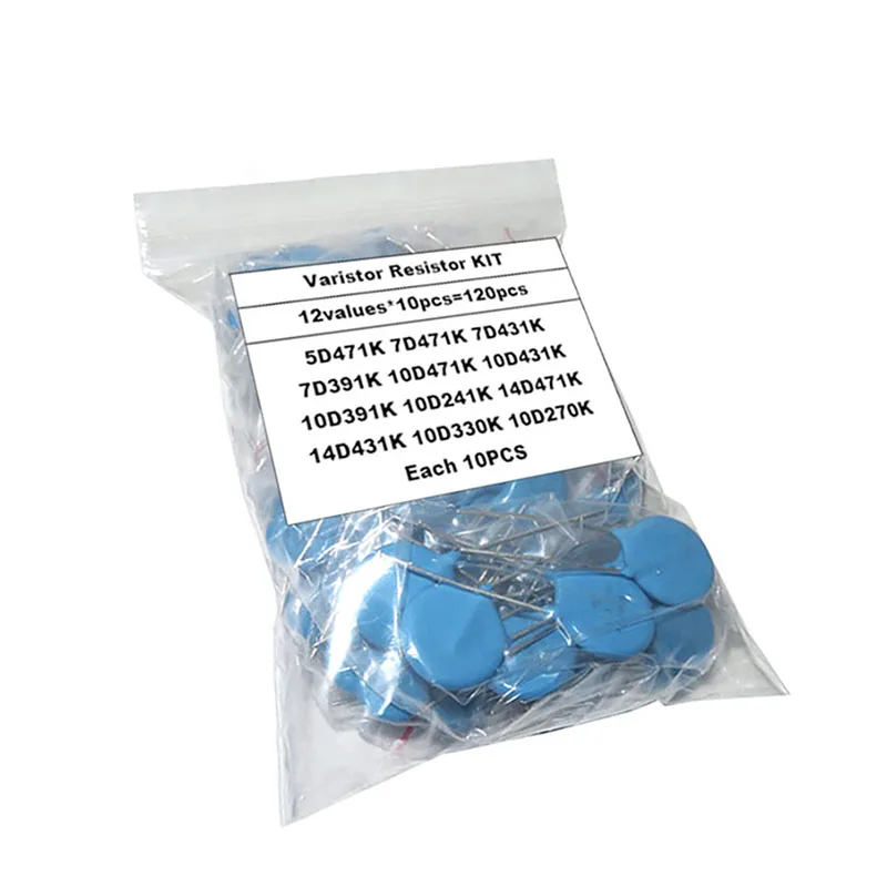 120PCS 10D471K 5D471K 7D391K 10D391K 7D471K 10D471K 10D241K 14D431K 14D471 7D431K 10D431K 10D330K Varistor Resistor Assorted KIT