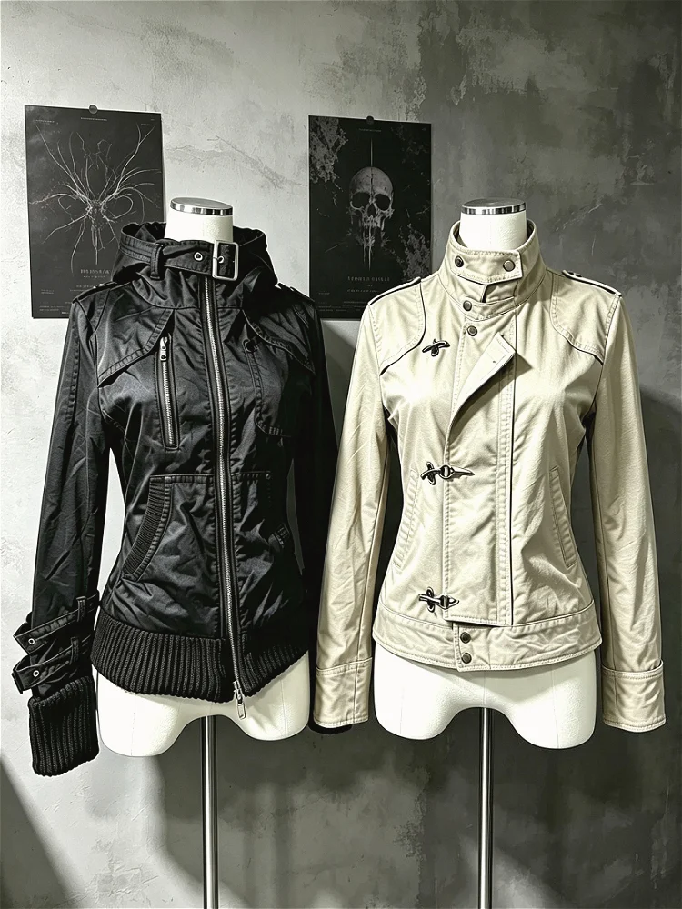 Stehkragen-Reißverschluss-Harajuku-Sweatshirt für Damen, Vintage Grunge Ästhetik Subkultur-Jacke, Retro Alltags-Casual Streetwear Mode