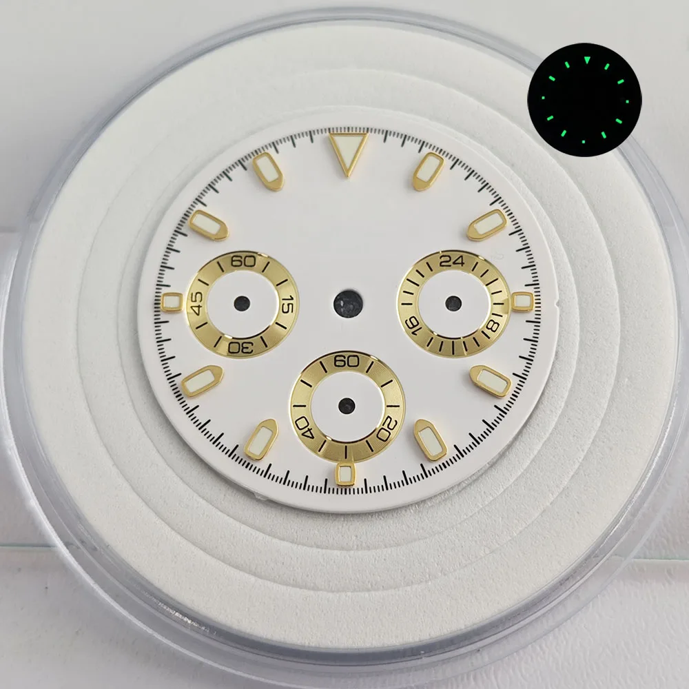 Esfera de reloj con luz tenue verde de 29,5mm, accesorio de reloj VK63 para hombre, fundas de movimiento automático con correa