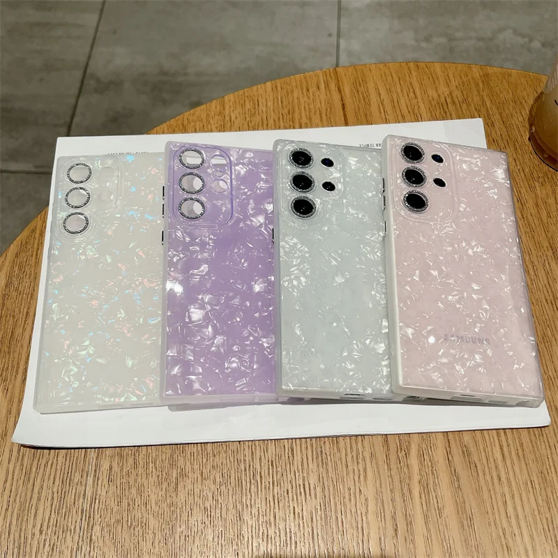For Samsung Galaxy S24 Ultra S23 Plus S22 Phone Case With Camera Protector Fashion Conch Shell Texture Silicone Cases For S24+