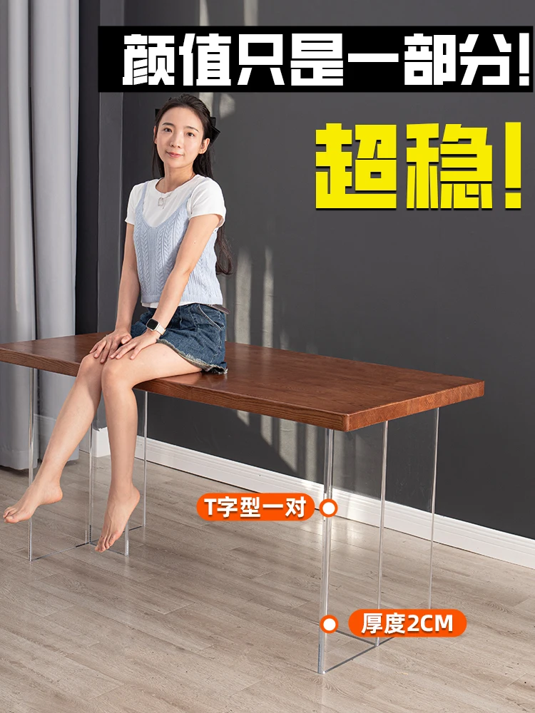 Black transparent acrylic table foot  leg dining desk rock slab large plate bracket support foot suspension