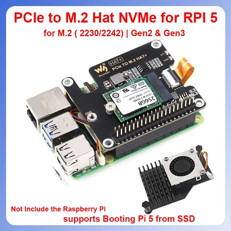 

Raspberry Pi 5 NVME PCIe на M.2 HAT, высокоскоростная Плата расширения GPIO Gen 2 3 16P, кабель активного охлаждения M.2, Твердотельный накопитель RPI 5