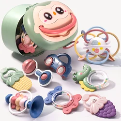 Soft Baby Rattles Silicone Cartoon Teether Set Newborn Senses Toy With Box Iearn Education Toddler Toys for 0-12 Months Infant