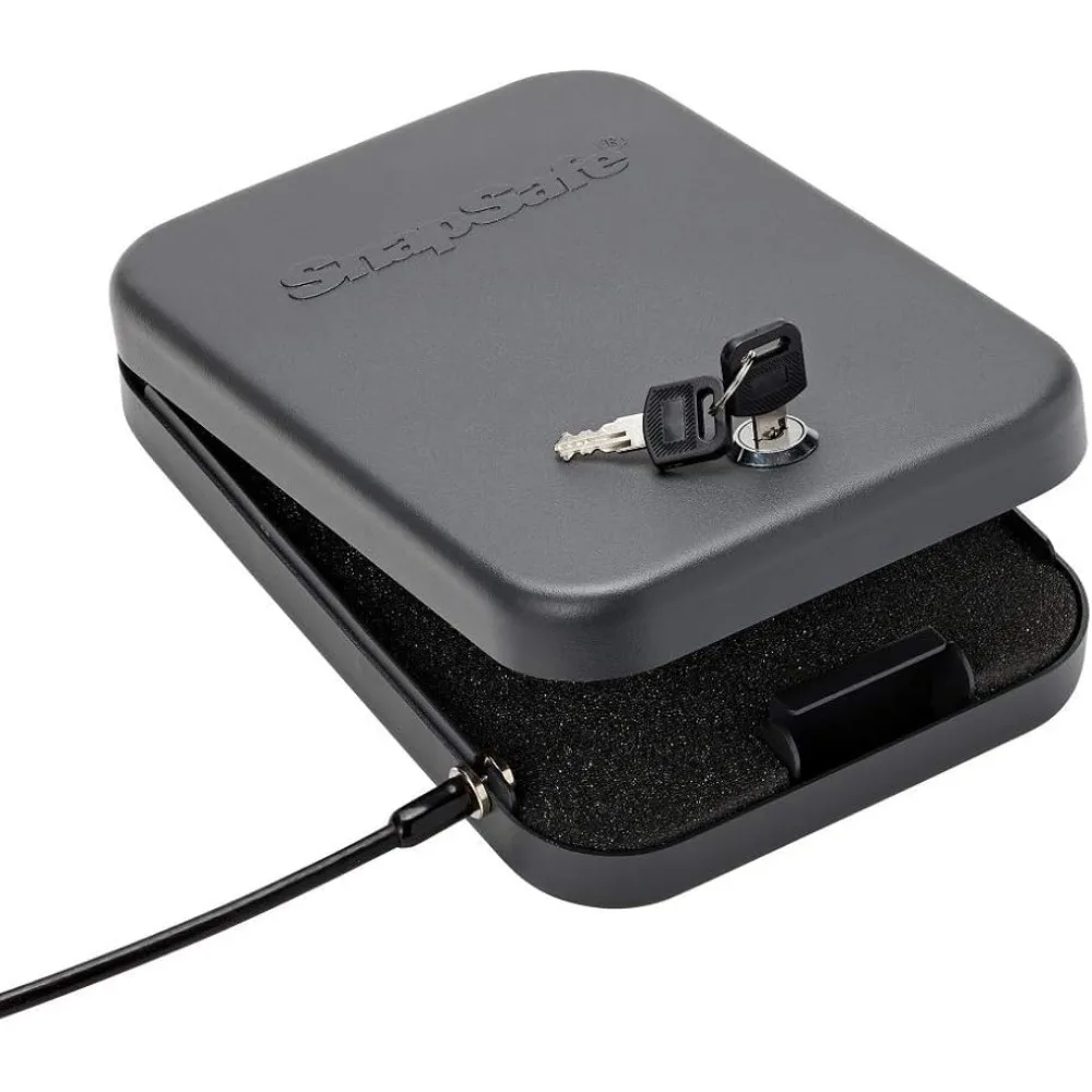 

Portable Lock Box for Guns and Valuables – Includes Lock Box, 2 Keys and Patented Security Cable – an Ideal Car Gun Safe