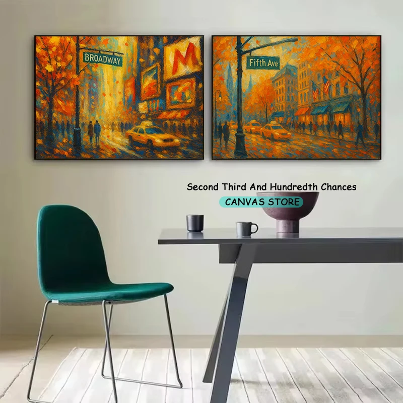 New York City Los Angeles New Orleans Memphis Autumn Fall Season Walk Street Abstract Painting Poster Canvas Painting Wall Decor