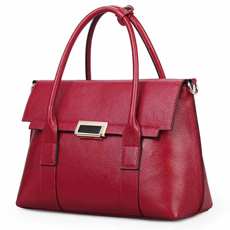 

Genuine Leather Tote Bag Women's Business Handbag Solid Flap Top-Handle Bags Office Ladies Handbag Large Capacity Briefcase