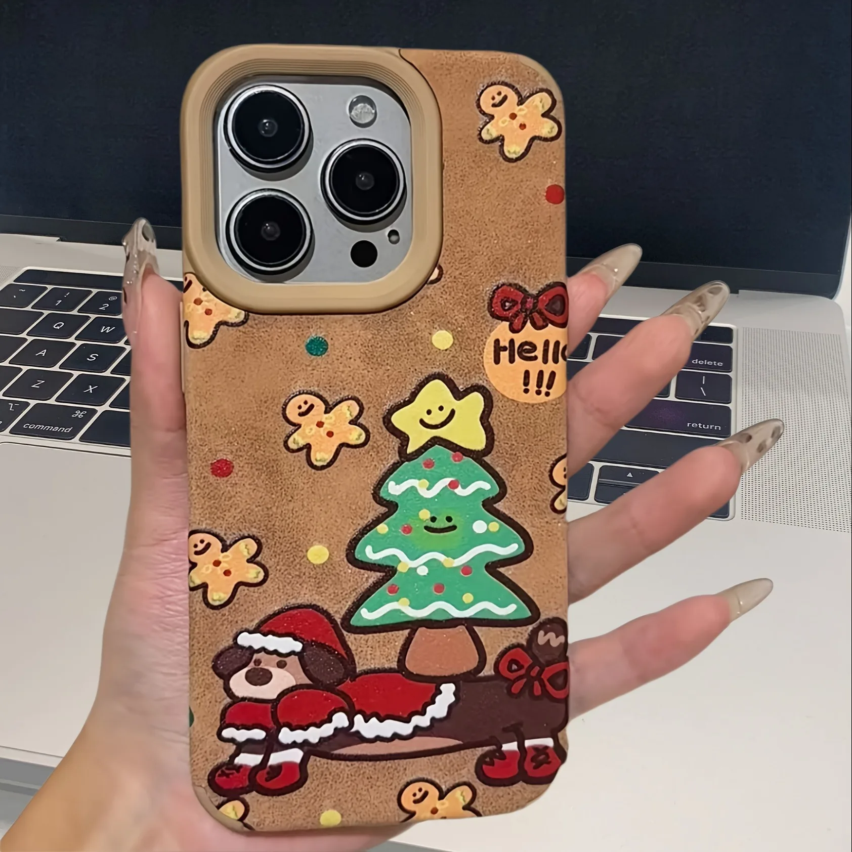 

Autumn and Winter Christmas Sausage Dog PU Artificial Leather Phone Case For iPhone 17 16 15 14 13 12 11 Pro Max Plus XS X Cover