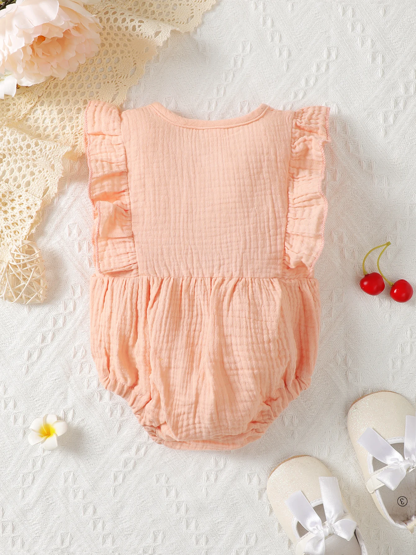 Cute Lace Button Pink Triangle Romper Summer Style