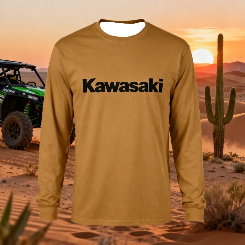 قميص رجالي بأكمام طويلة باللون الأسود مع طباعة شعار Kawasaki باللون الأسود الجريء #1