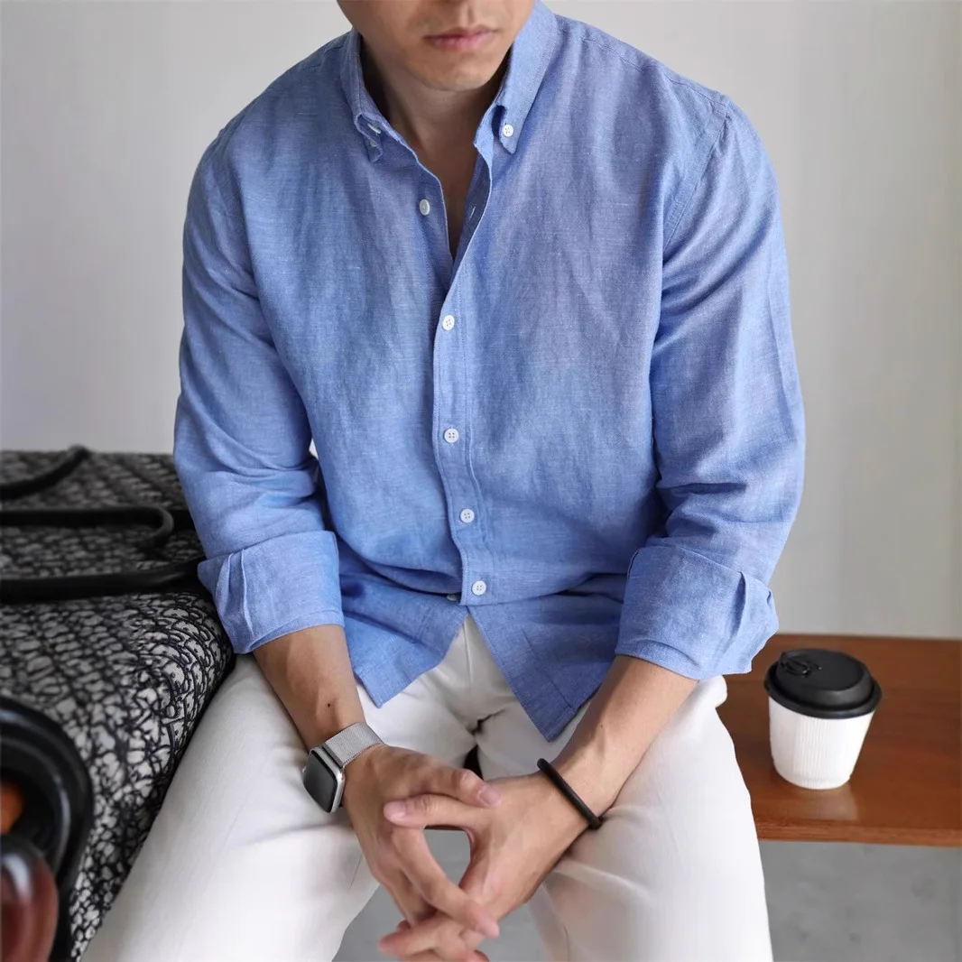 Men's Slim-fitting Long-sleeved Casual Commuter Shirt Linen Cardigan