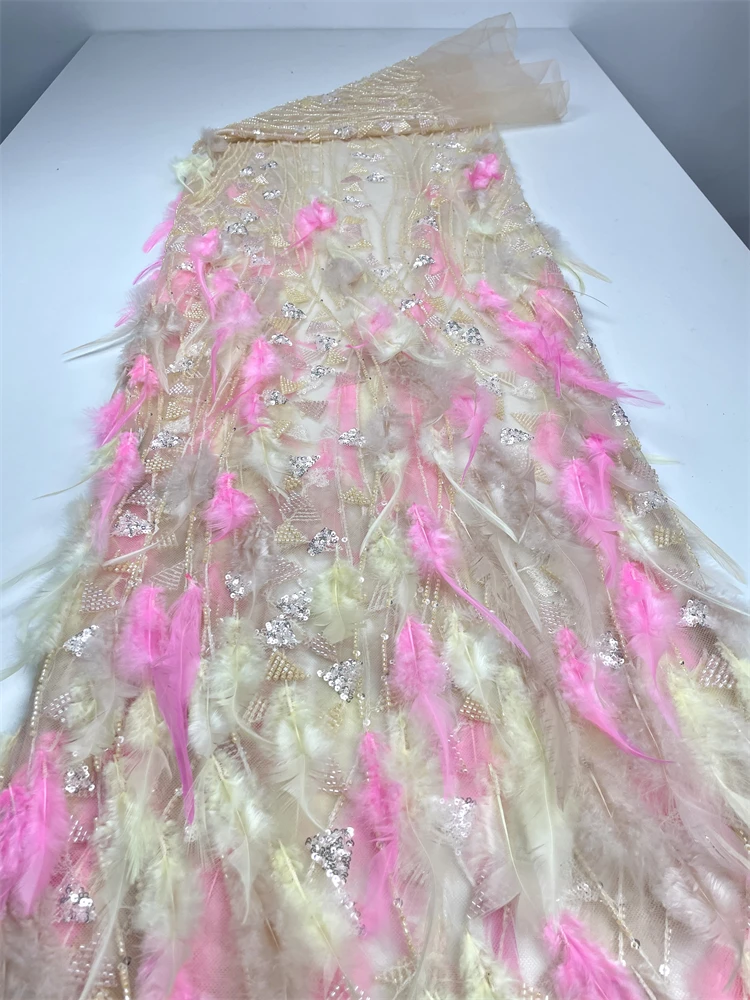 

Новейшая роскошная африканская кружевная ткань с перьями, 2024, высокое качество, вышивка блестками, нигерийский тюль, кружево для свадебной вечеринки, длинное платье