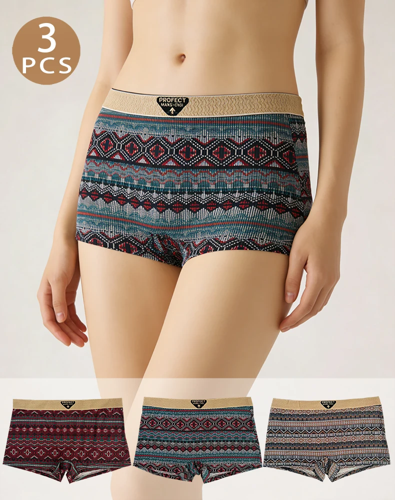 3 pezzi intimo da donna in stile etnico retrò americano pantaloni di sicurezza traspiranti leggings pantaloncini da boxe intimo da donna a vita media