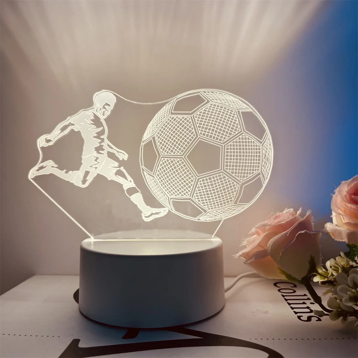 1pc Football 3D Night Light, 3D Optical Illusion Lamp With Touch, 7-Color Changing Ambient Light For Bedroom