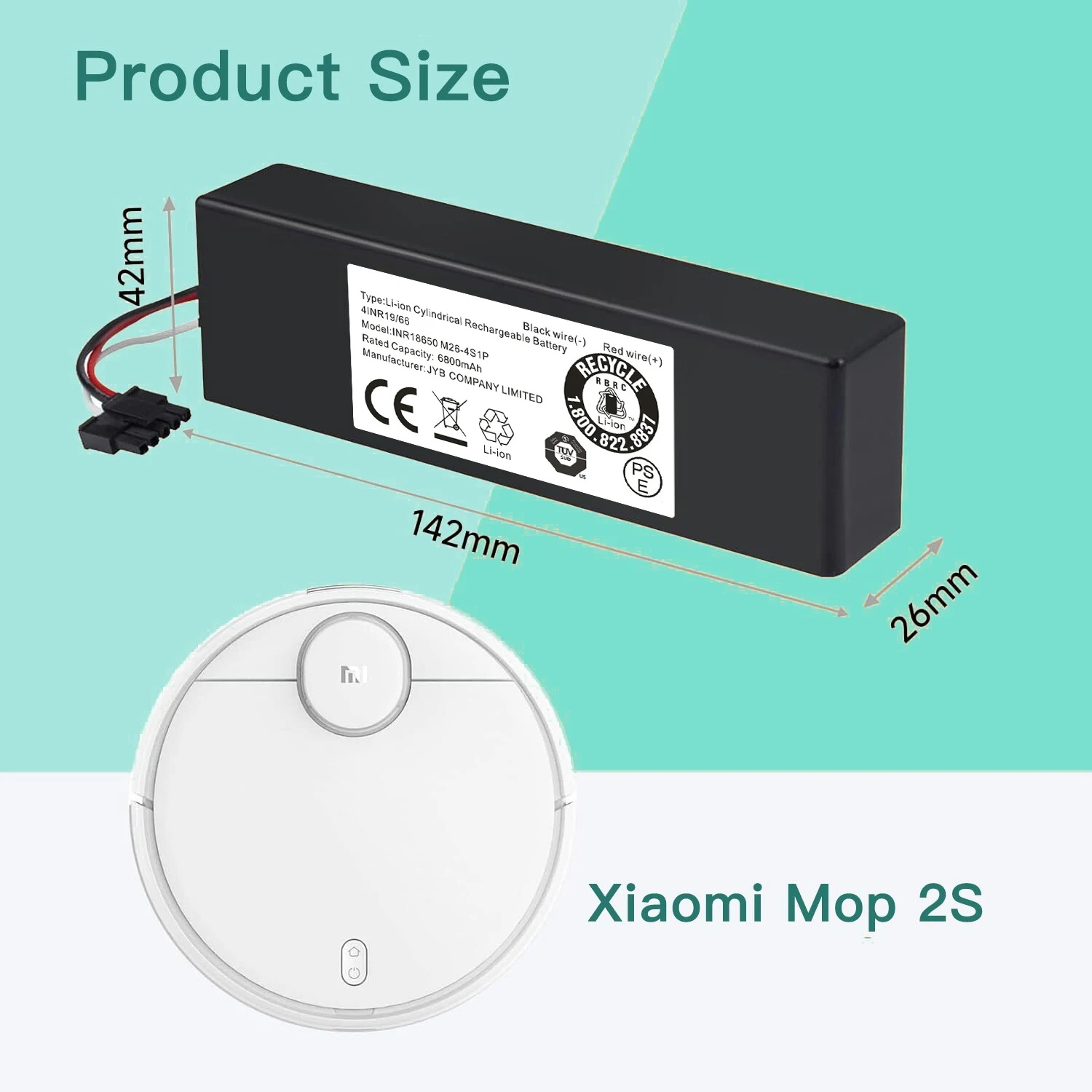 

Replacement 12800mAh 14.4V Li-ion Battery for Conga 3290 3390 3490 3590 3690 3790 3890 Mi Robot Vacuum-Mop 2S