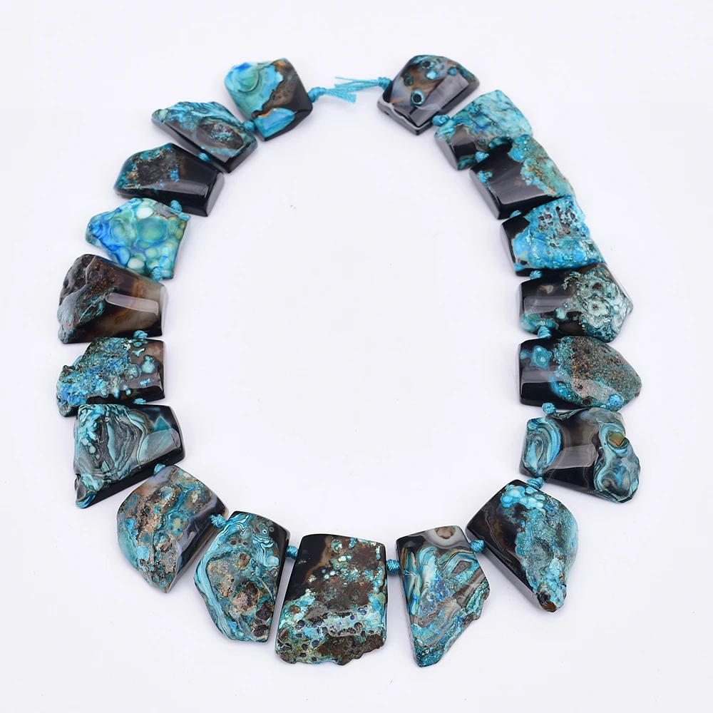 APDGG Graduated Sector Blue Agate Quartz Stone Nugget Irregular Coated Gems Slice Loose Beads 16