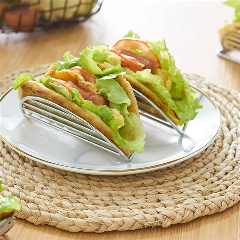 ELEG-3 Pieces Taco Holder Stand Stainless Steel Taco Rack Tray Taco Tray For Tortillas Sausages Hot Dogs Mexican Easy To Use