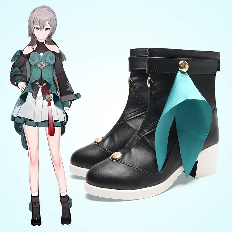 Anime Honkai：Star Rail Qingque Cosplay Shoes Black Short PU Leather Boots For Halloween Carnival