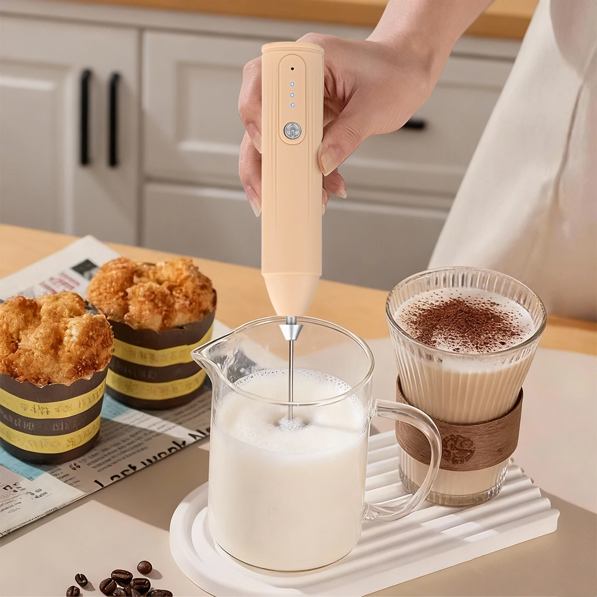 Wireless Rechargeable Electric Hand Mixer 3 Speed Handheld Egg Beater Stainless Steel Whisk Cake Baking Cream Mixer