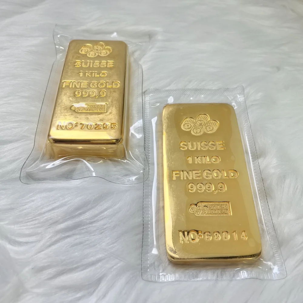 1000g Switzerland Gold-Plated Bar Replica – 1:1 Scale, Non-Magnetic, Sealed Packaging, Perfect for Crafts, Decorations & Gifts