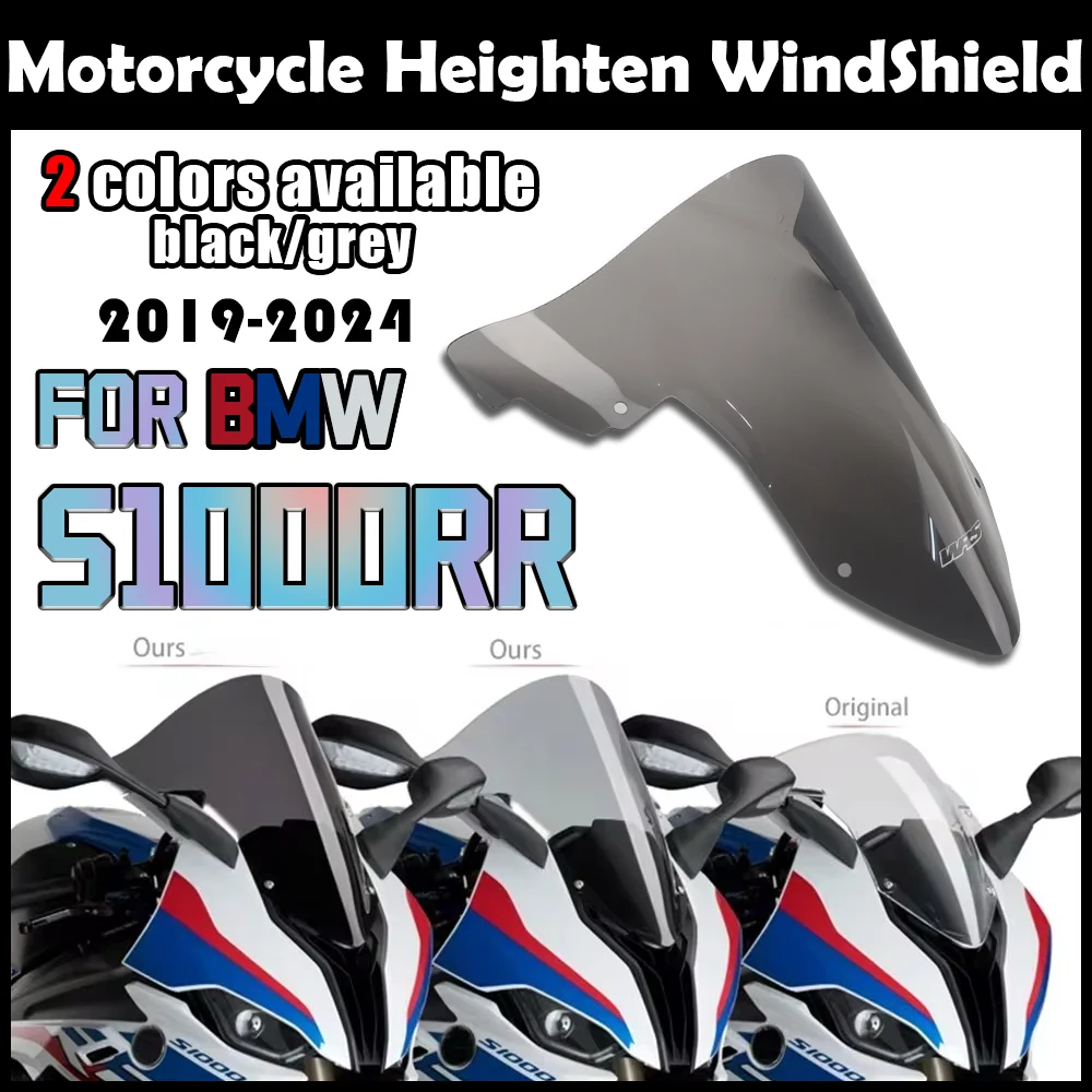 

Motorcycle Windshield For BMW S1000RR 2019-2024 Heighten Windscreen Enlarge Wind Spoiler Cover Fairing Windscreen WRS Racing