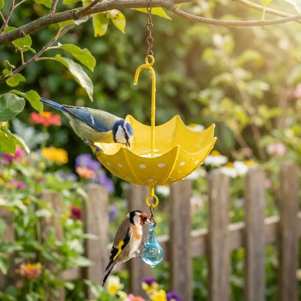 Umbrella-shaped Hanging Bird Feeder Cast Iron Art Rainwater Collection Garden Bird Bath Rust-Proof Rustic Bird Feeding Station