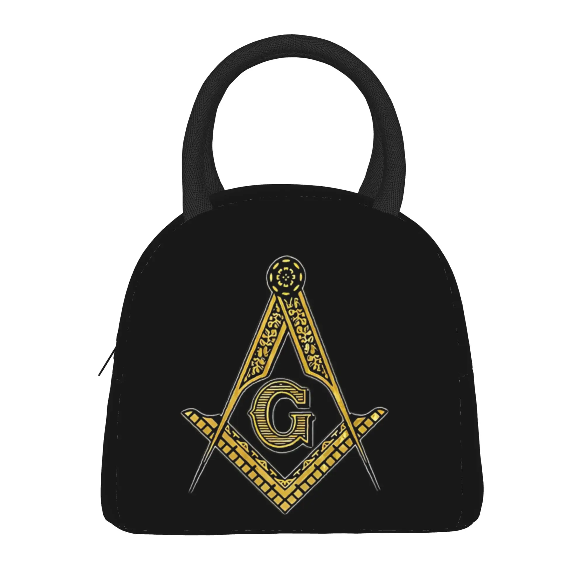 Freemason Black & Gold Masonic Insulated Lunch Bag Cooler Bag Reusable,Lunch Container  Portable Tote Lunch Box for Men Women