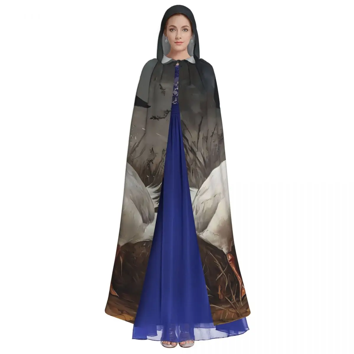 Halloween Goose Duck Long Hooded Cloak for Aldult Witchy Ghost Cape