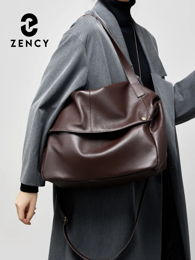 

Zency High Quality Large Capacity Shoulder Bag Genuine Leather Women's Work Tote Bag Handbag Shopper Bag Pocket Crossbody Purse