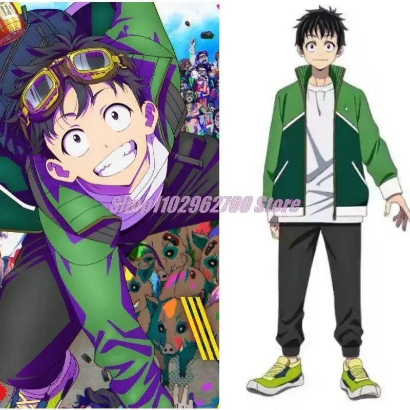 DY20Zom 100 Lista de cubos de los muertos Akira Tendou Cosplay disfraz peluca gafas abrigo chaqueta pantalones gafas camisa Akira negro corto W