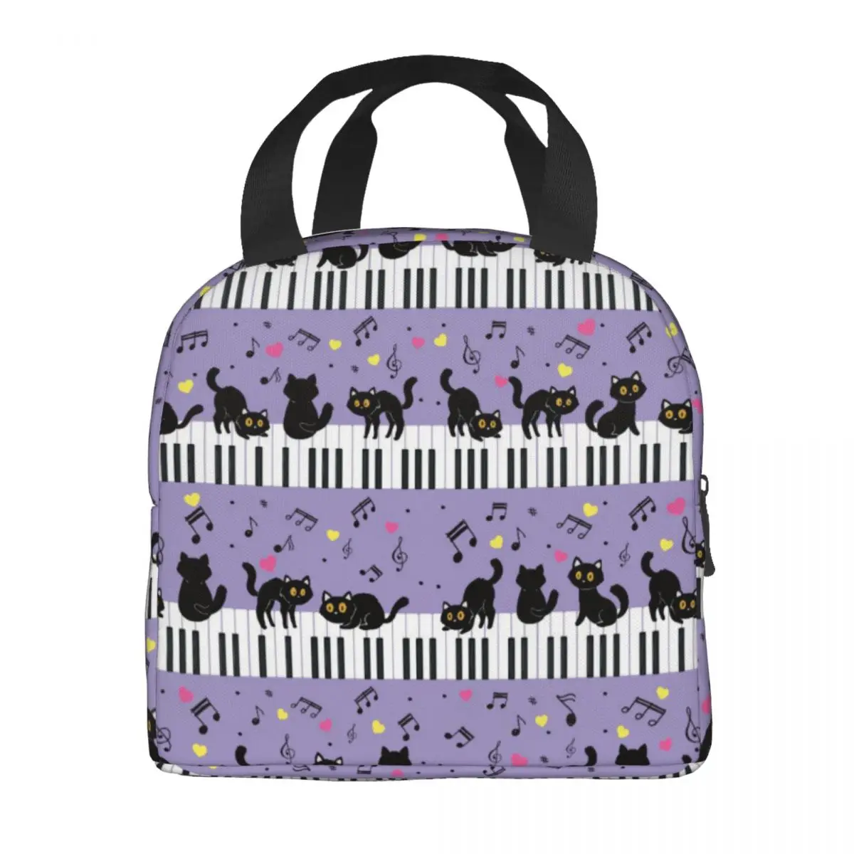 NOISYDESIGNS Music Note Anime Cat Insulated Lunch Bag for Women Kids Portable Cooler Thermal Tote Bento Box Bag