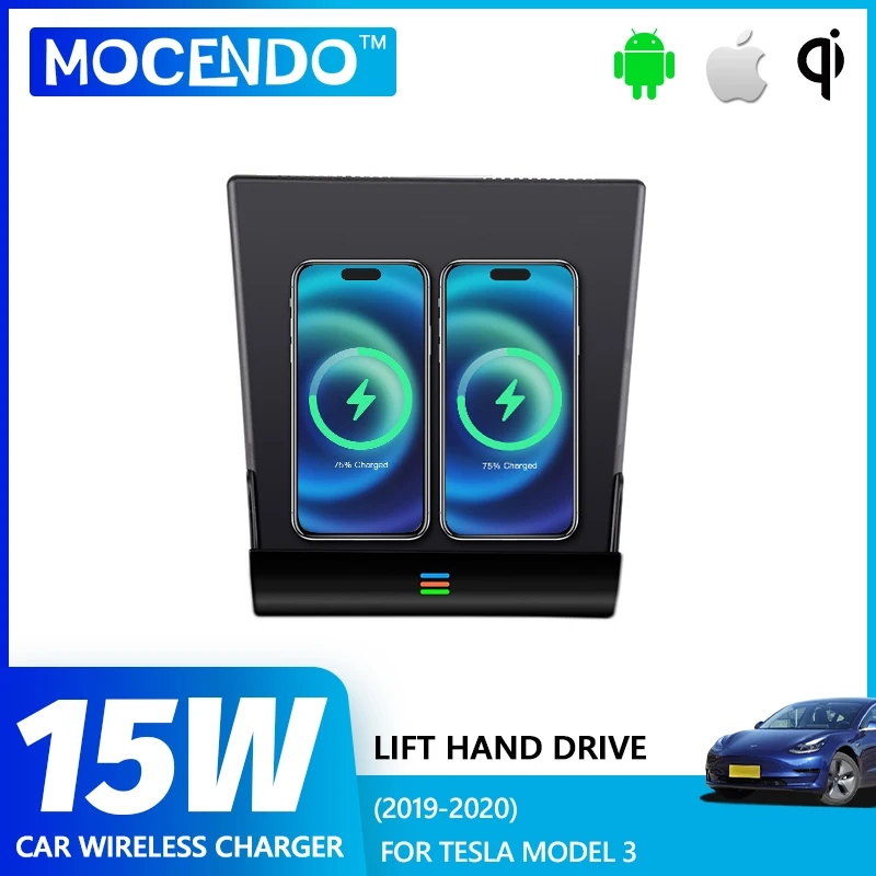 New Model3 Car Phone Wireless Charger For Tesla Model 3 Accessories Car Dual Phones Intelligent Fast Charging Charger USB Ports