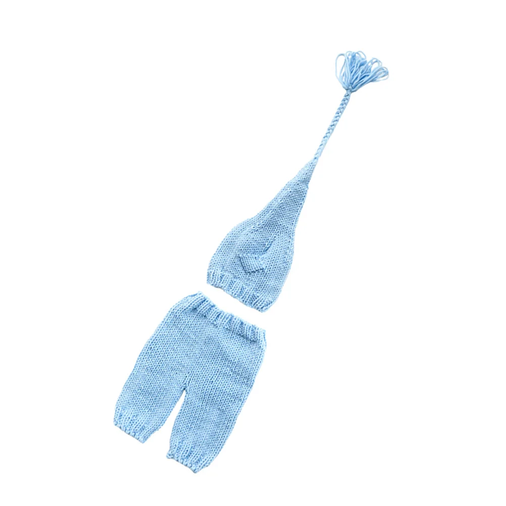 

Голубая длинная шапка с кисточками, детский вязаный наряд, одежда для новорожденных, реквизит для фотосессии новорожденных от 0 до 3 месяцев, костюм для фотосессии новорожденных