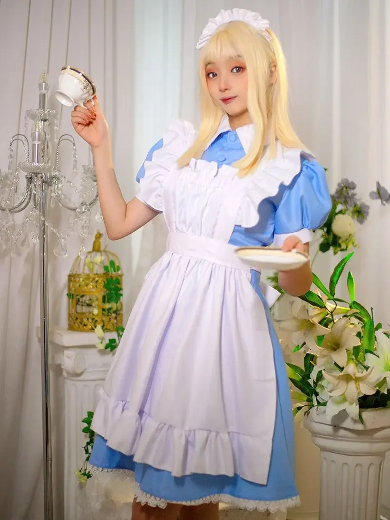 MAGOGO Kawaii Lolita Anime Maid Outfit Blue Pink Maid Outfit Lolita Dresses Costume Cute Japanese Cosplay Costume Anime Outfit