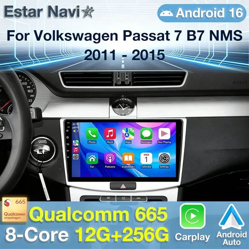 For Volkswagen Passat 7 B7 NMS 2011- 2015 Android 16 Carplay 4G+WIFI GPS Car Radio Navigation Multimedia Video Player Stereo DSP