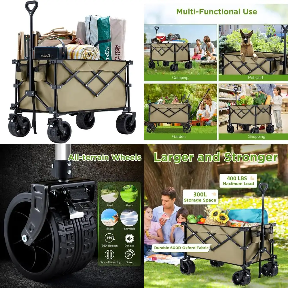 

Folding Heavy Duty Beach Cart with Big Wheels for Sand, 400lbs Capacity, Collapsible Wagon for Outdoor Adventures