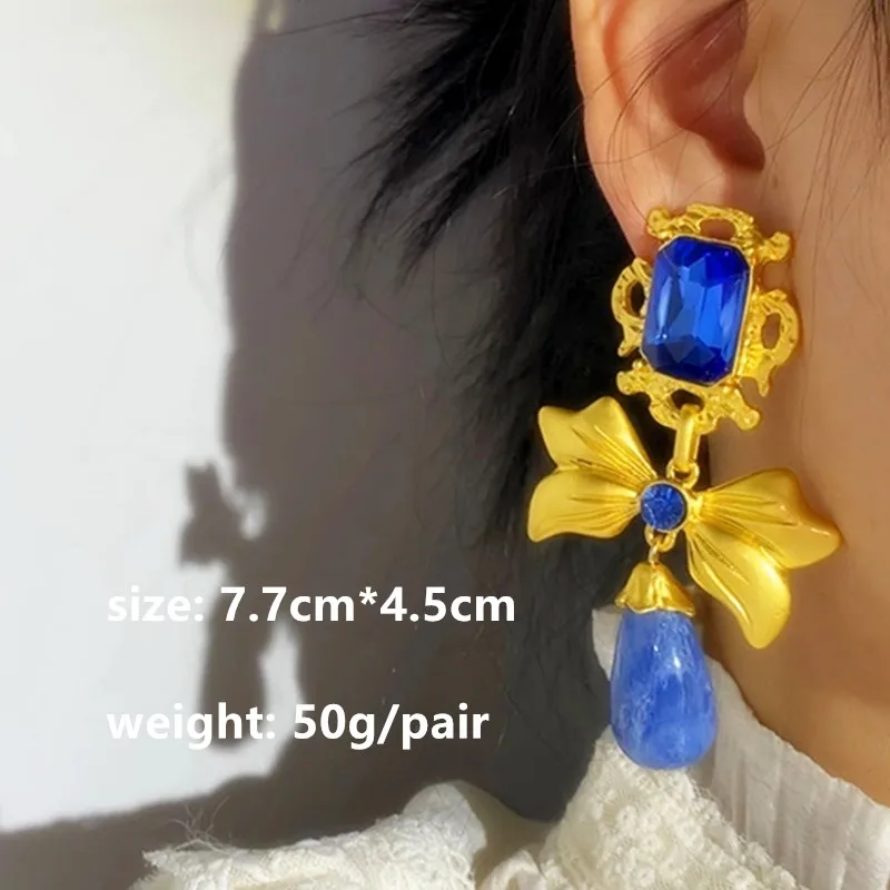 Vintage Big Metal Drop Earrings Waterdrop Pearl Rhinestone Long Dangle Earring for Women Jewelry 2024 New Elegance Gifts ..