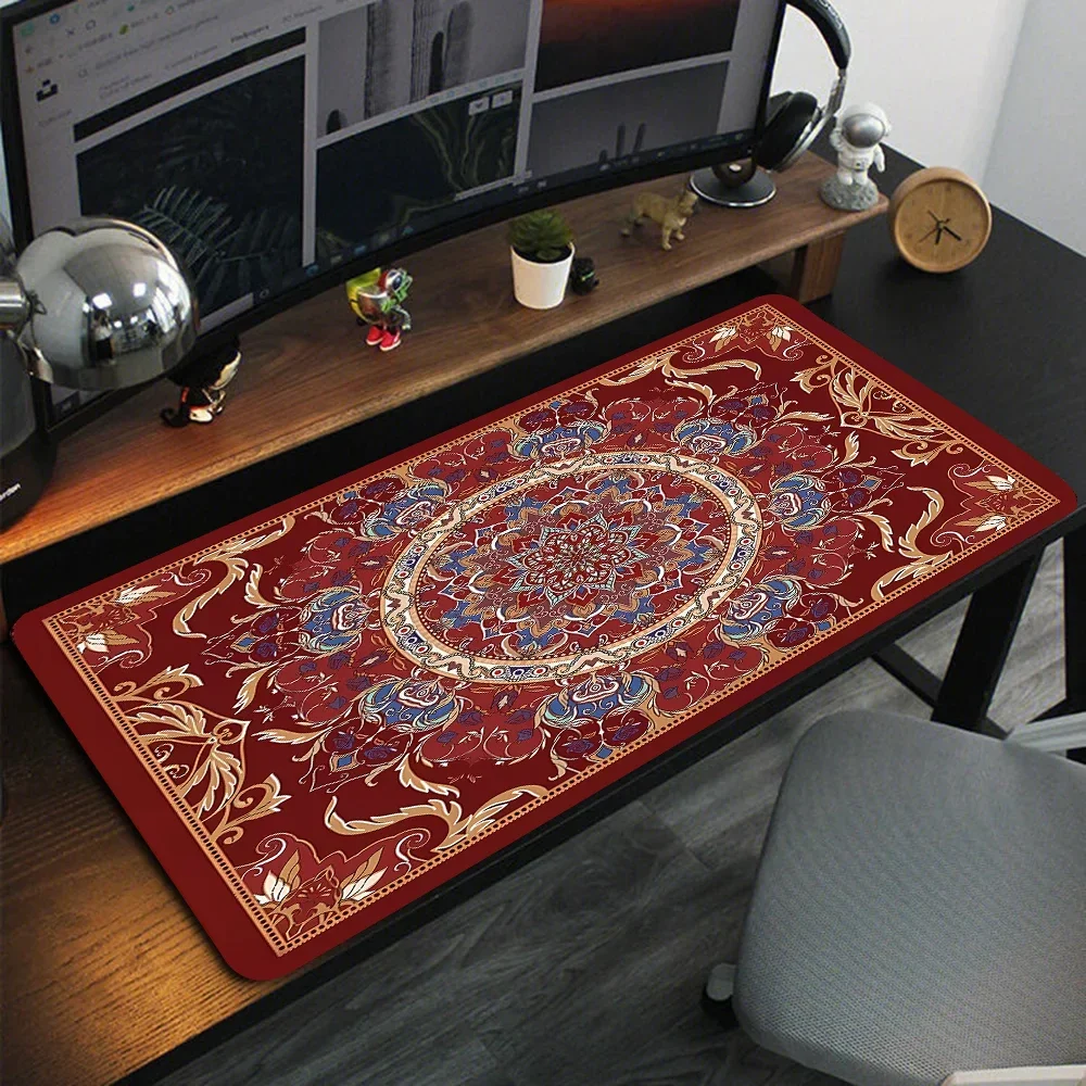 Large Size Non-Slip Rectangle Mouse Pads Vintage Oriental Blue Persian Floral Rug Mice Mats for Home Office Gaming Computer Desk