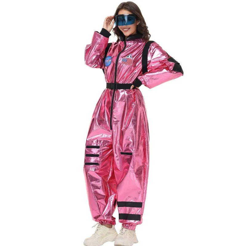 Mono de astronauta para adultos, traje espacial brillante con láser, mono de Halloween, uniforme de la NASA, accesorios de fiesta de juegos de rol de tierra errante