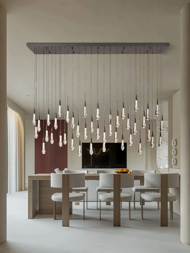 

Роскошная хрустальная потолочная люстра в американском стиле с каплями воды, светильник из нержавеющей стали для украшения обеденного стола, люстры