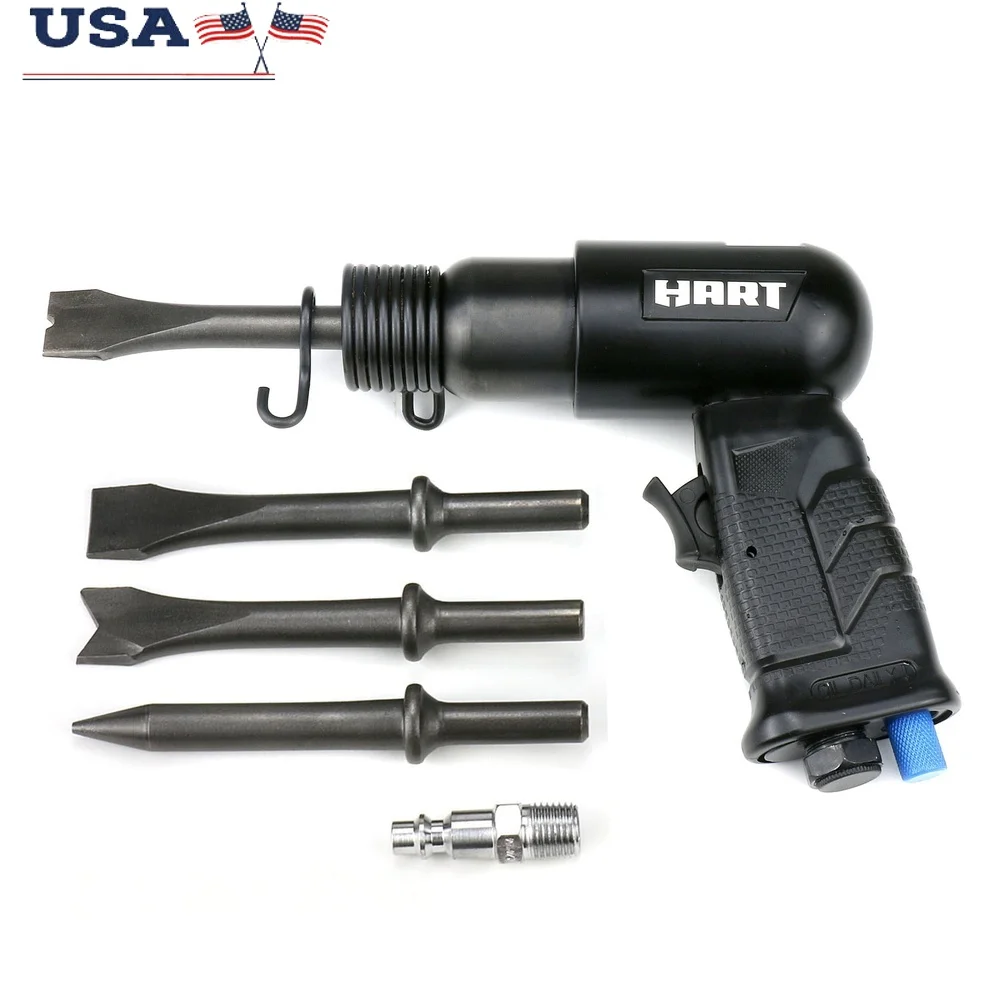 

Short Barrel Air Hammer with Variable Speed Trigger 4500 BPM Includes 4 Chisels Exhaust Work DIY Renovation Lightweight Durable