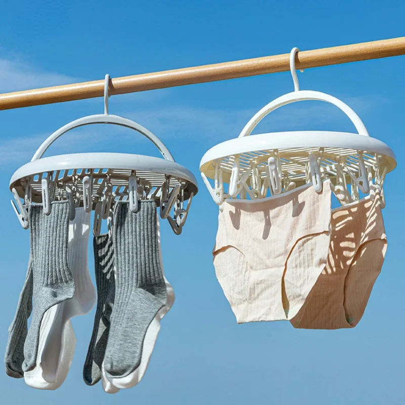 360° Rotatable Multifunction Disc-shaped Drying Rack 20Clips Balcony Multi-clip Drying Sock Home Accessories Hangers for Clothes