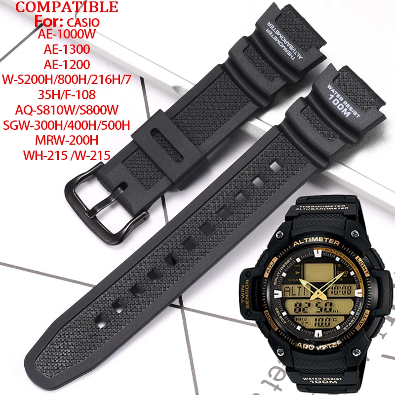 18mm Resin Replacement Watchband For CASIO AE 1200 1300 1000W W-215 SGW 300 Strap Men\'s Wristband Bracelet Watch Accessories