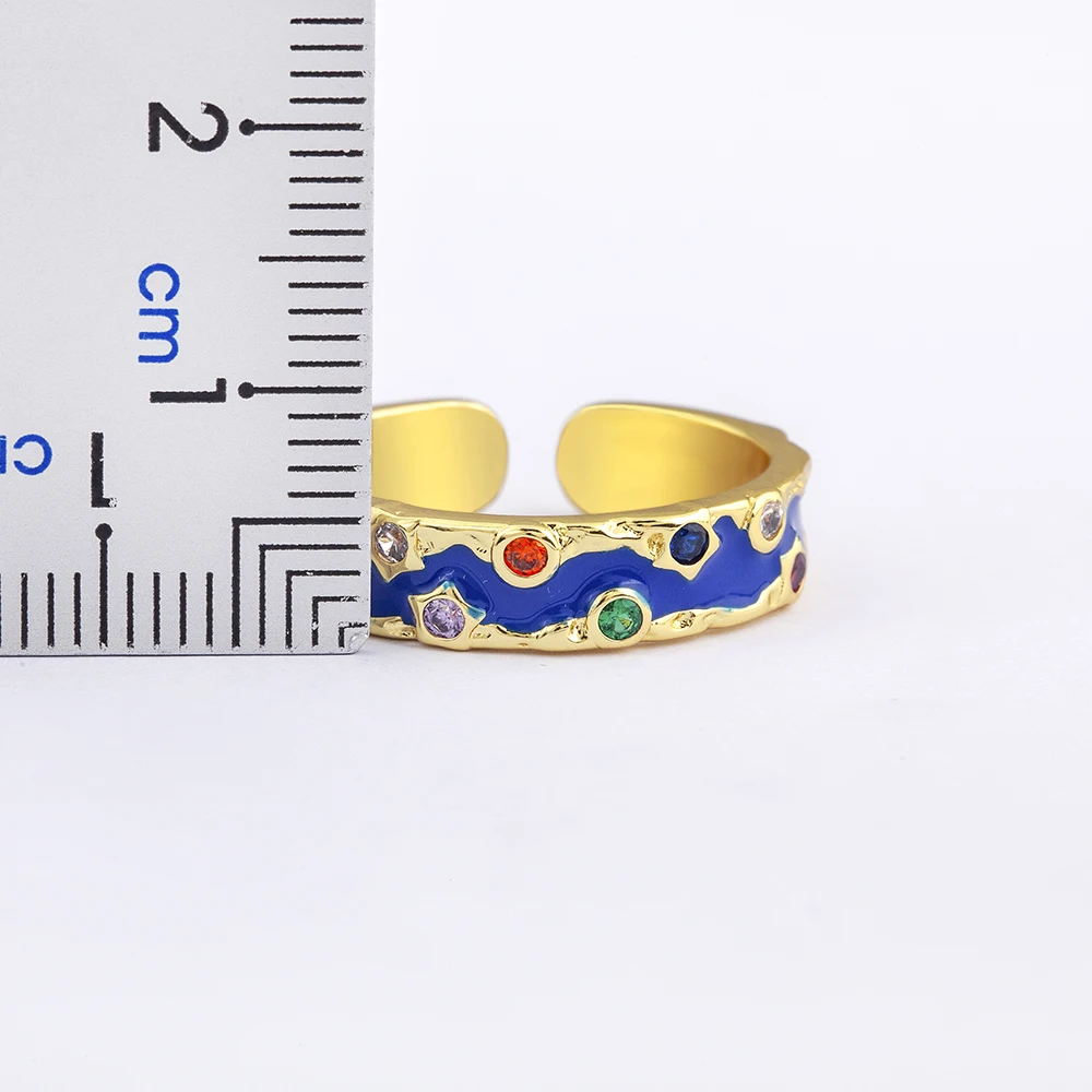 Nidin Hot Sale 6 Colors Copper Inlaid Zircon Charm Open Rings Adjustable For Women Men Engagement Wedding Party Finger Jewelry