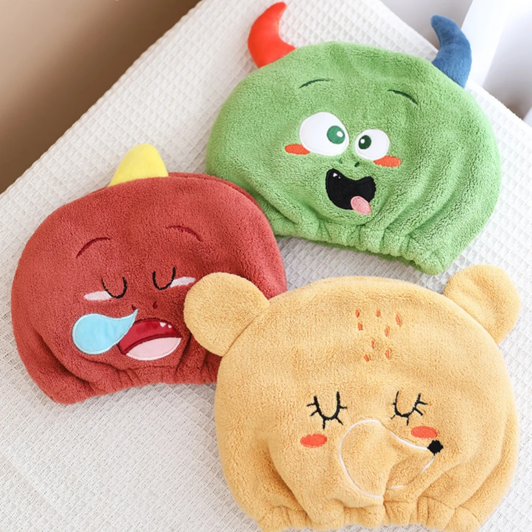 Cute Animal Thickened Coral Velvet Hair Drying Hat Quick-dry Absorbent Hair Drying Towel Cap Kids Bath Hat Bathroom Shower Cap