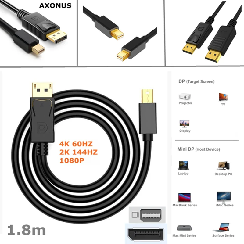 1.8m Mini DisplayPort to DisplayPort Display Cable, 4Kx2K, Gold-Plated Plugs, 6 Foot,[Thunderbolt 2 compatible] for MCK laptops