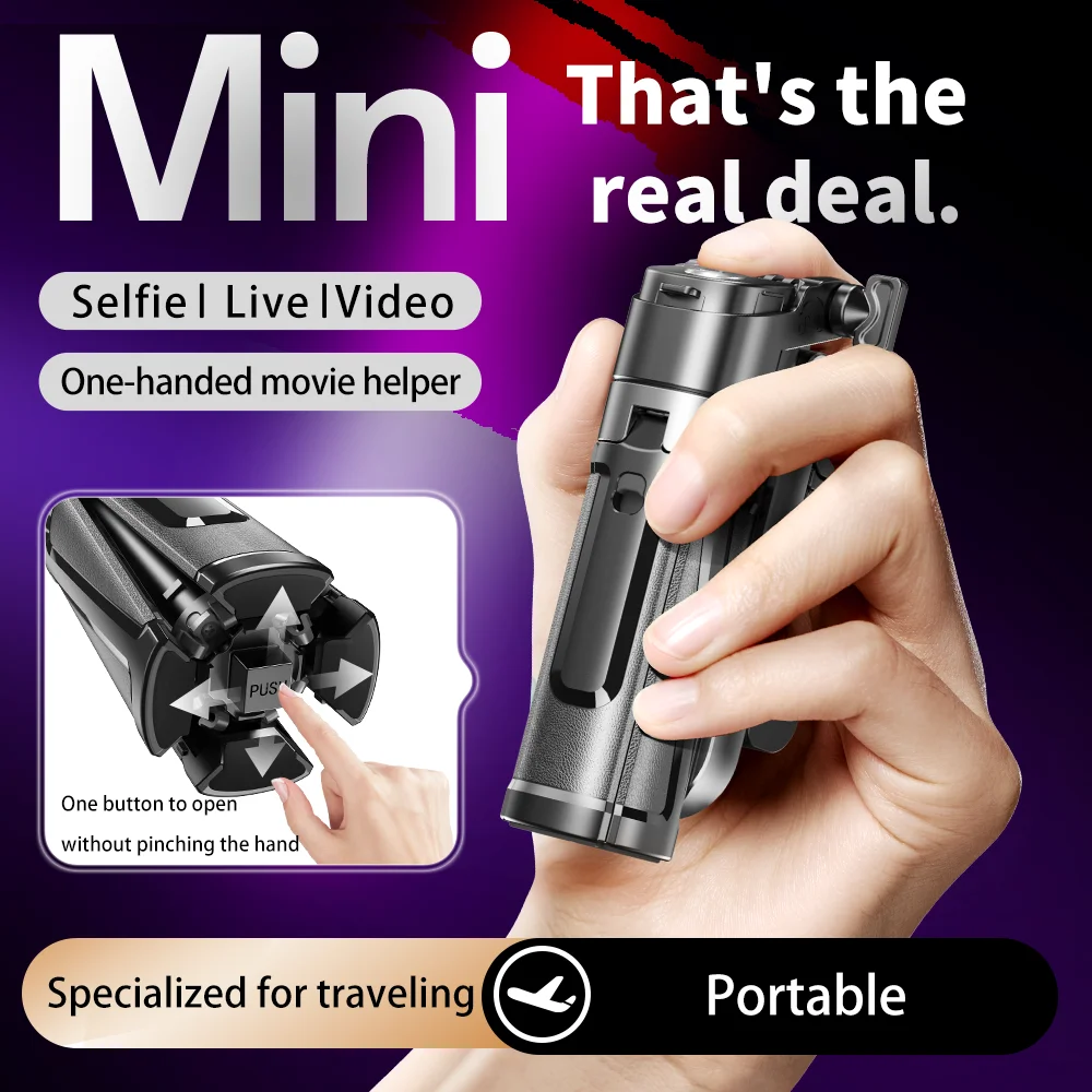Mini Selfie Stick Hand Grip with Detachable Remote Control Portable 3-in-1 Mobile Phone Holder Stabilizer for Mobile Phones