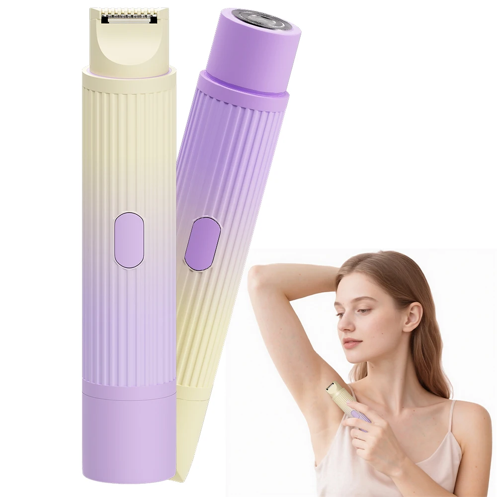 

Электробритва 2-в-1 с двойной головкой, перезаряжаемая, водонепроницаемая, для женщин, триммер для зоны бикини, удаления волос на ногах, подмышках и лице