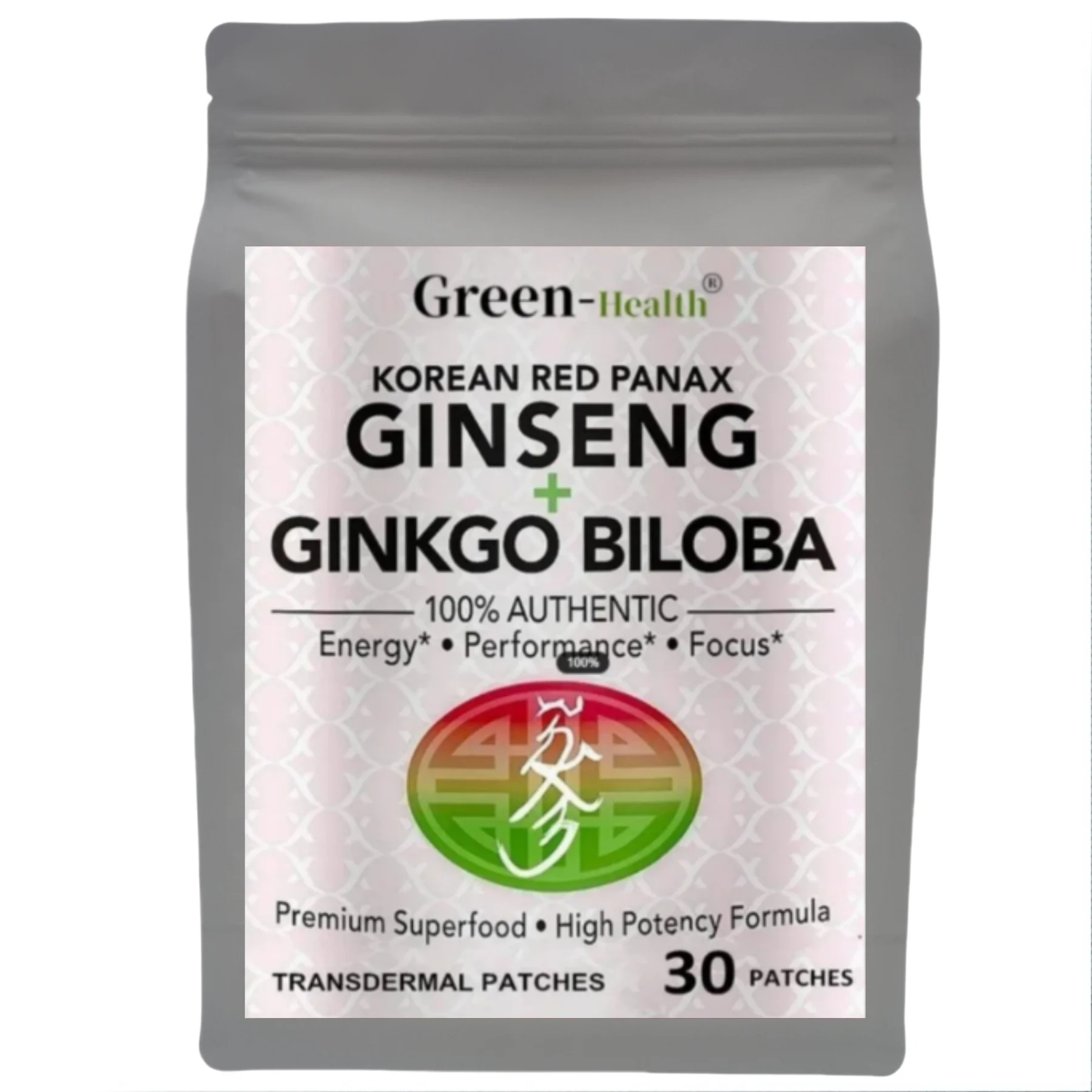 Parches transdermicos Panax Ginseng rojo coreano, suplemento de enfoque de rendimiento energético con Ginkgo Biloba para hombres y mujeres, 30 parches